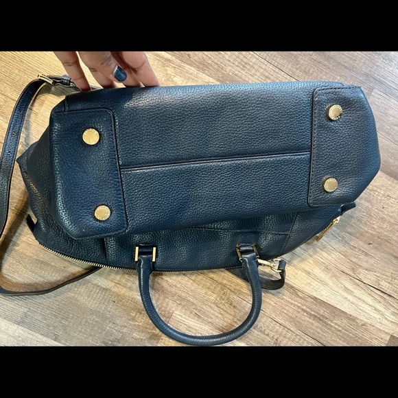 Navy Blue Michael Kors Large Pebbled Leather Satchel Purse - Picture 5 of 10